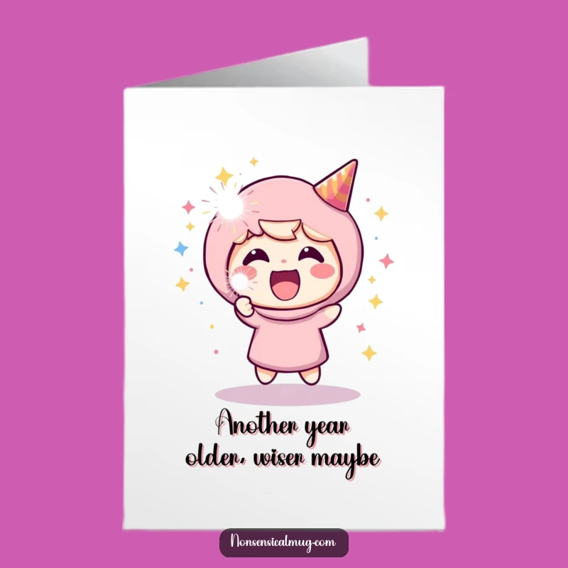 Free Printable Birthday Card: Cheerful Character Party Popper Funny Downloadable Gift