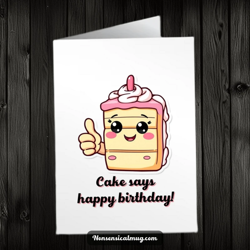 Funny Free Printable Birthday Card: A giddy slice of cake giving a big thumbs up.