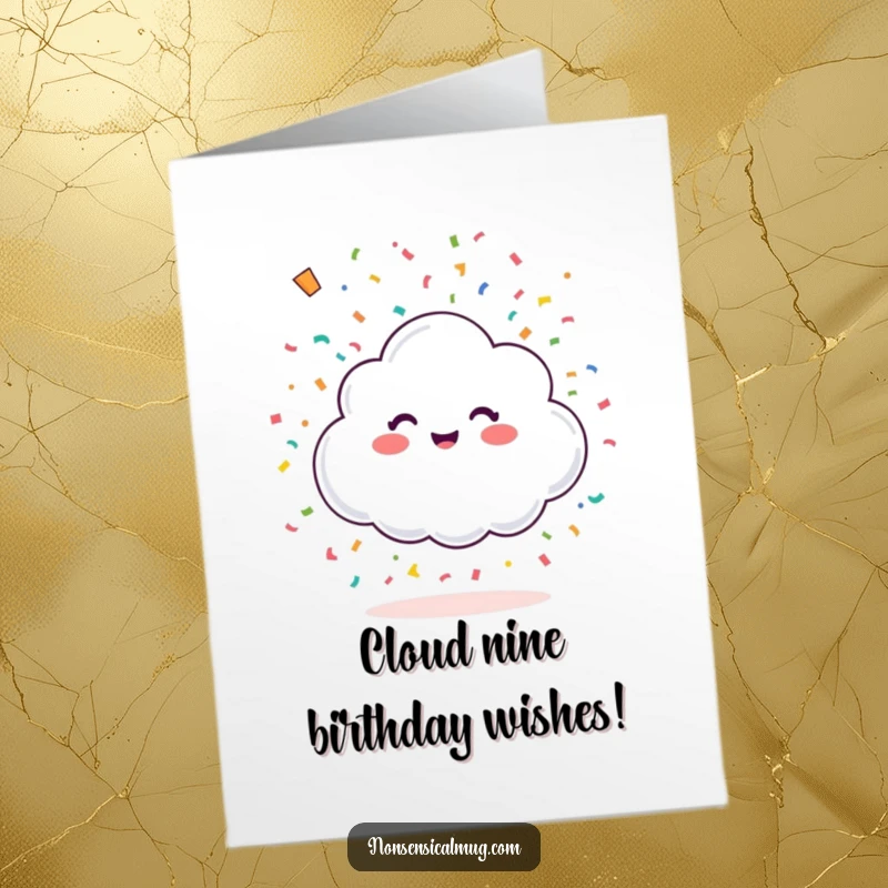 Funny Free Printable Birthday Card: A happy little cloud character joyfully showering colorful confetti from above.