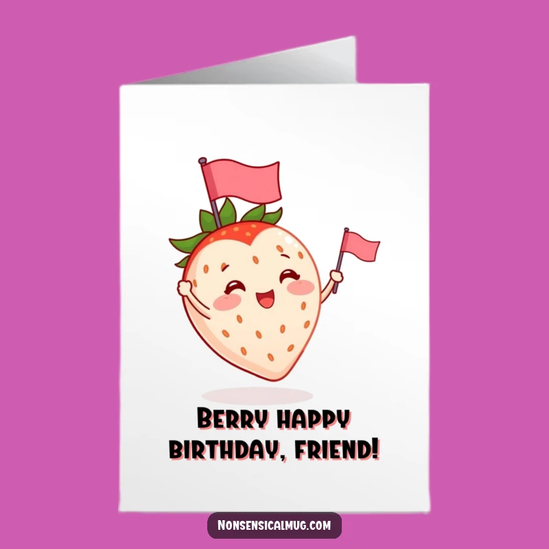 Free Printable Birthday Card: Cheerful Strawberry Flag Waving Fun Downloadable Gift