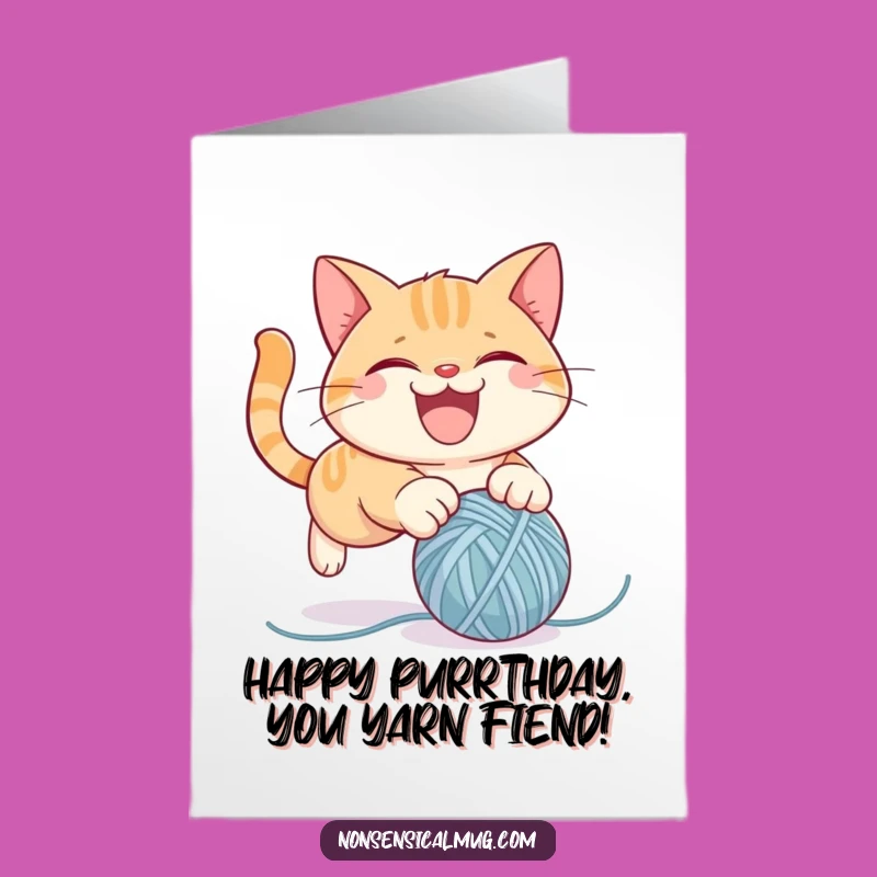 Free Printable Cat Birthday Card: Funny Yarn Pounce Downloadable LOL Gift