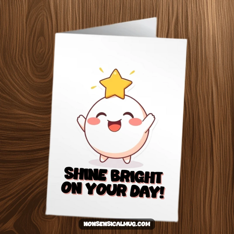 Funny Free Printable Birthday Card: Cheerful round character bouncing a radiant star off its head, a stellar DIY greeting.