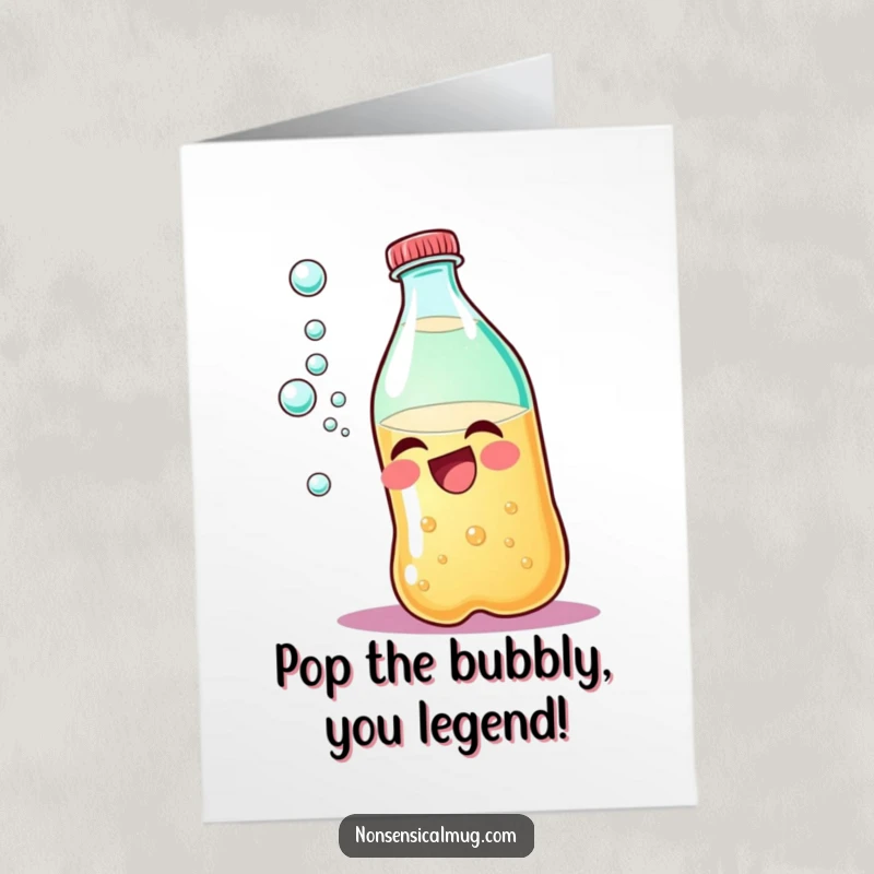 Funny Free Printable Birthday Card: A giggling soda bottle overflows with happy bubbles, expressing pure joy for your celebration.