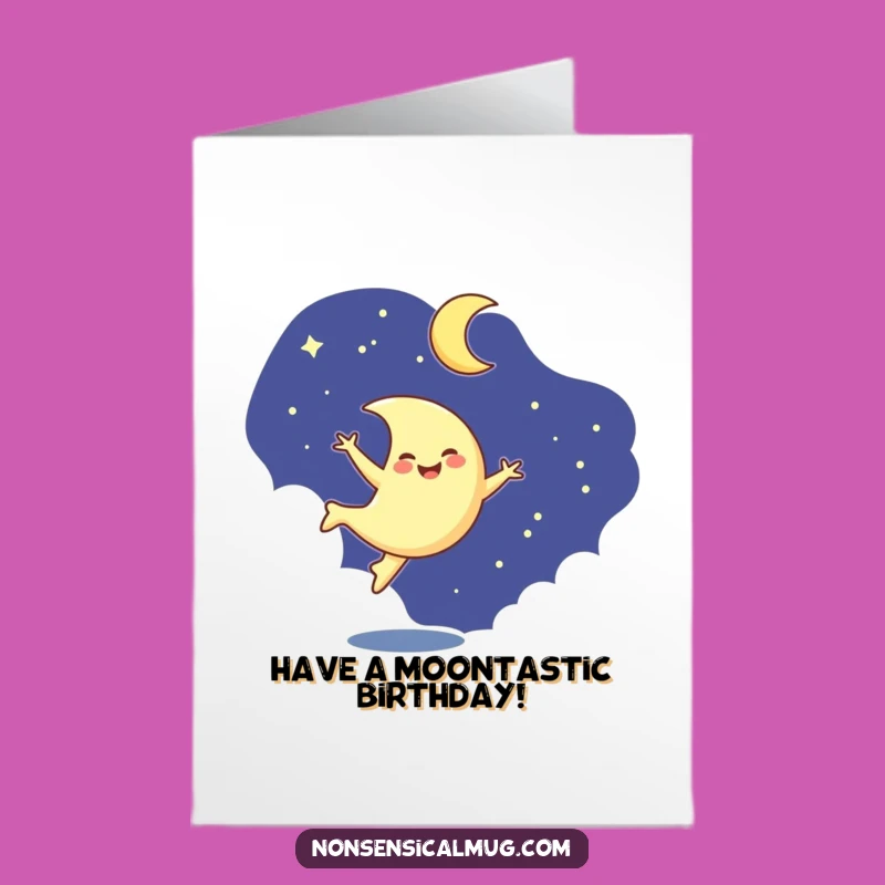 Free Printable Birthday Card: Moon Cartwheel Joyful Surprise Downloadable Gift