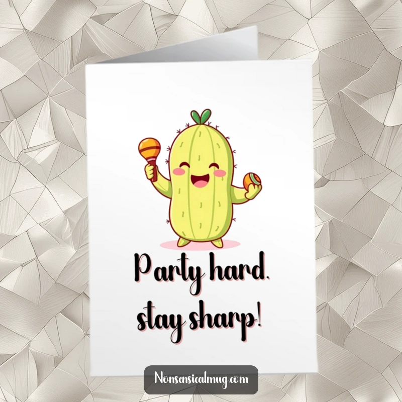 Funny Free Printable Birthday Card: A smiling cactus gleefully dances with maracas, bringing birthday fiesta vibes.