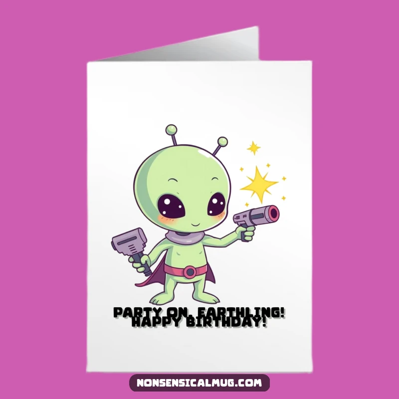 Free Printable Kawaii Alien Birthday Card - Sparkly, Funny Downloadable Gift for Sci-Fi Fans