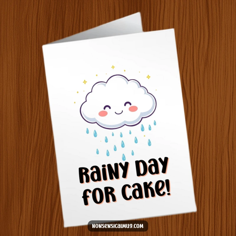 Funny Free Printable Birthday Card: A cute cloud character grins while showering sparkling raindrops with joy.