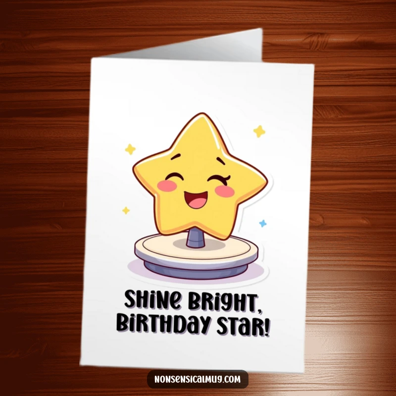Funny Free Printable Birthday Card: A cheerful star character winks while spinning, ready to party on your special day.