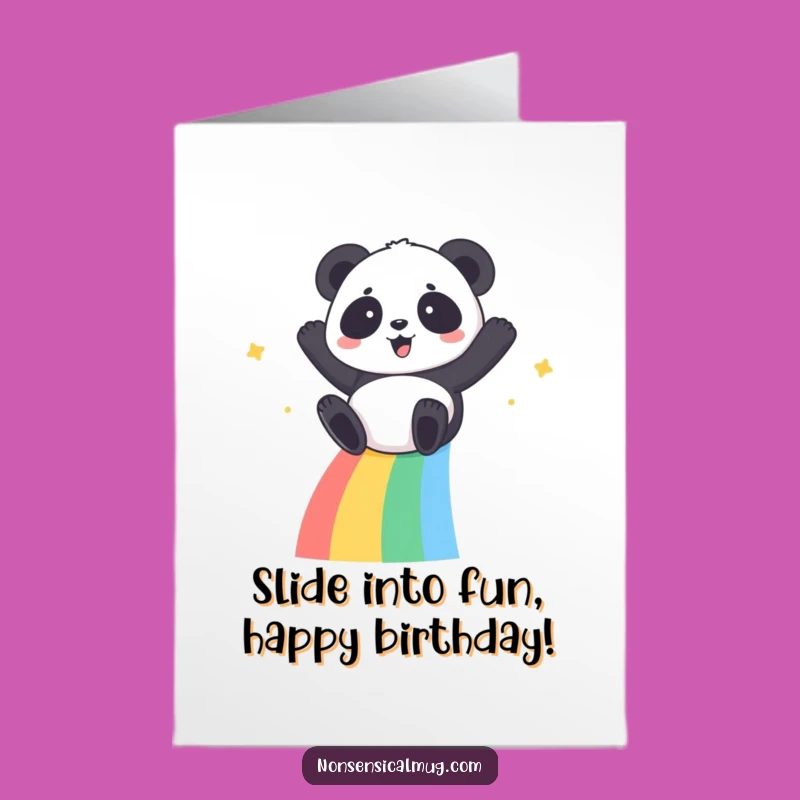 Free Printable Birthday Card: Panda Rainbow Slide - Funny Downloadable Gift!