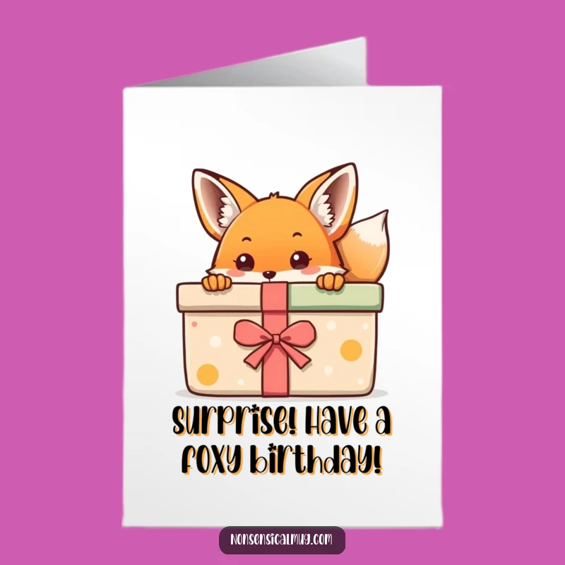 Free Printable Birthday Card: Kawaii Fox & Gift - Cute Funny Downloadable!