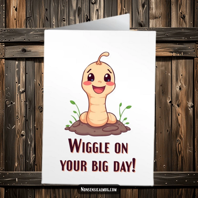 Funny Free Printable Birthday Card: A happy worm joyfully pops out of the ground, ready to celebrate your birthday.