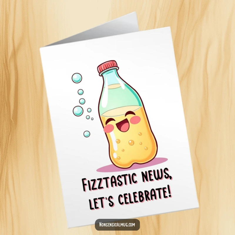Funny Free Printable Congrats Card: A joyful, giggling soda bottle erupts with celebratory bubbles, perfect for sharing good news.