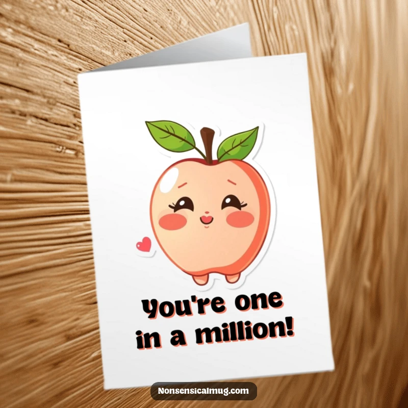 Funny Free Printable Apple Congratulations Card with a blushing apple joyfully blowing a kiss, celebrating achievements sweetly.