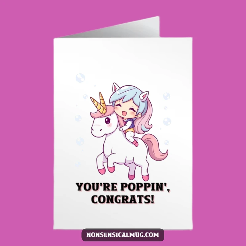 Free Printable Congrats Card: Bubble Unicorn Character Downloadable