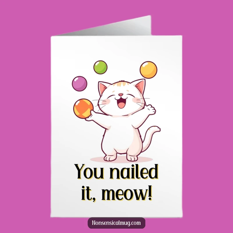 Free Printable Congrats Card: Kawaii Cat Juggles Success
