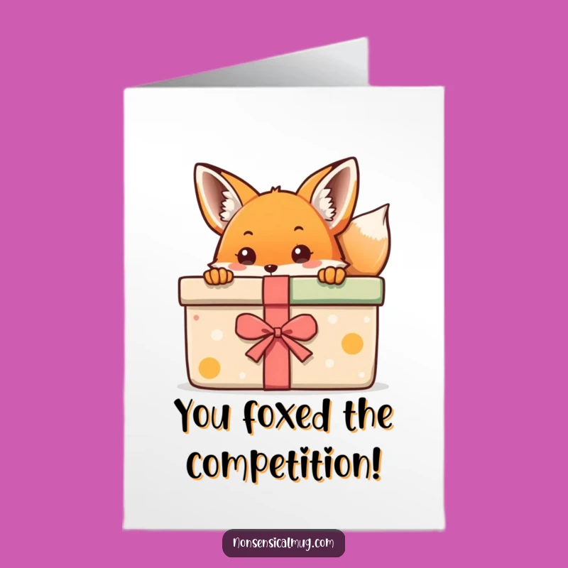 Free Printable Congrats Card: Kawaii Fox & Gift - Cute Funny Downloadable!