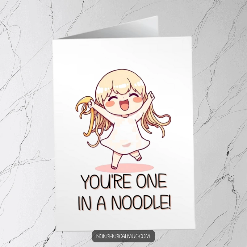 Funny Free Printable Congrats Card: Delighted character performs a noodle dance to celebrate a big achievement.