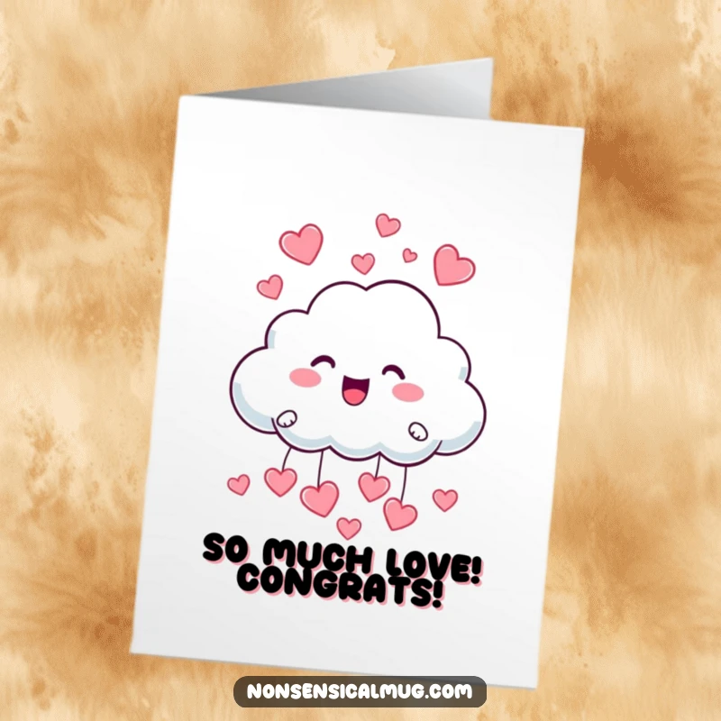 Funny Free Printable Congratulations Card: A gleeful cloud showering small, adorable hearts for a celebration.