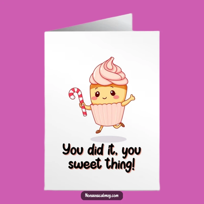 Free Printable Kawaii Cupcake Congrats Card: Jumping Rope Candy Cane Design for a Sweet Achievement