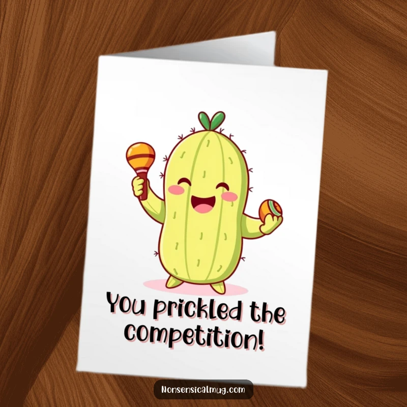 Funny Free Printable Congratulations Card: A smiling cactus dances with maracas, celebrating your fantastic win.