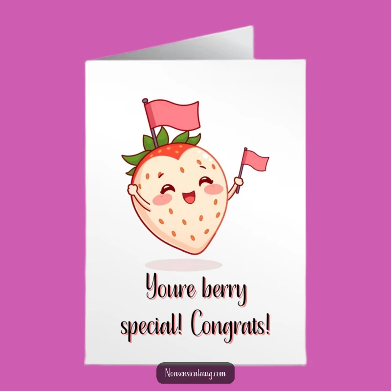 Free Printable Congratulations Card: Strawberry Flag Waving Celebration Downloadable Gift