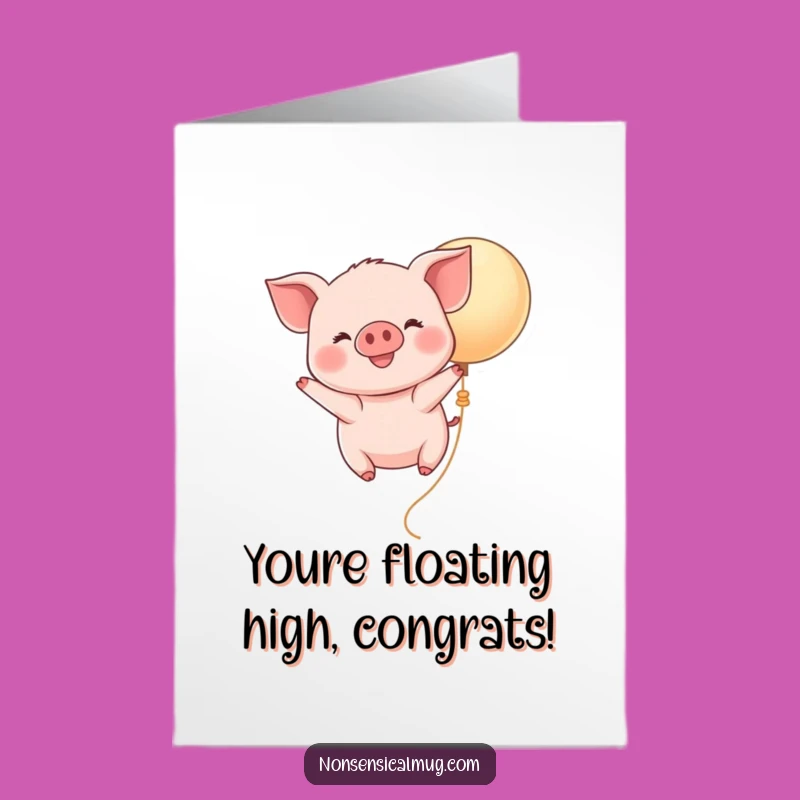 Free Printable Kawaii Piggy Balloon Congrats Card - Unique Downloadable Gift Idea