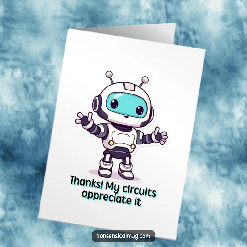 Funny Free Printable Robot Thank You Card: A robot character doing a happy little bop to express thanks.