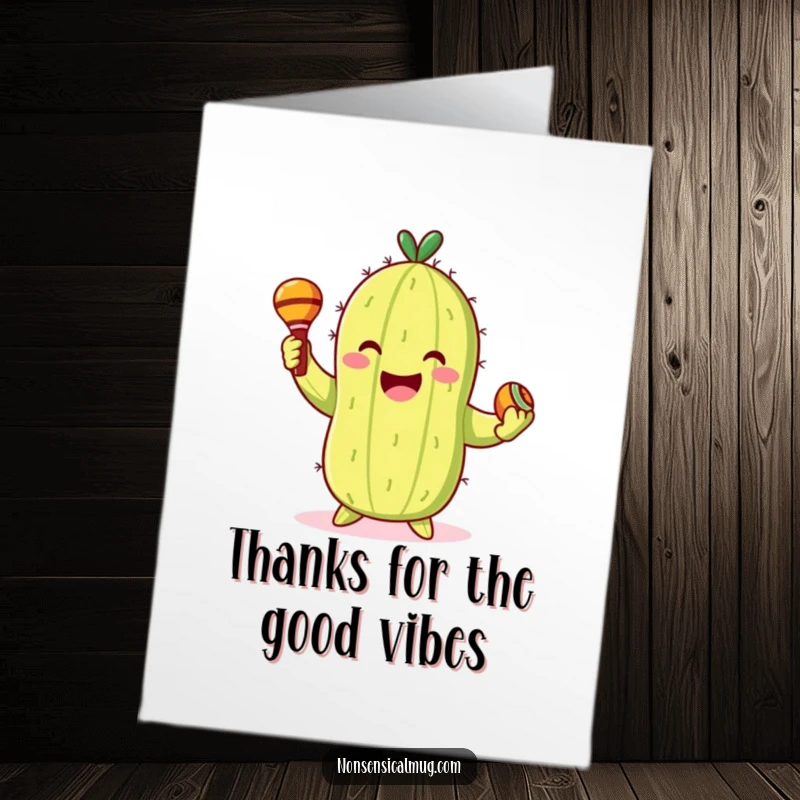Funny Free Printable Thank You Card: A smiling cactus dances with maracas, sending a joyful thank you.