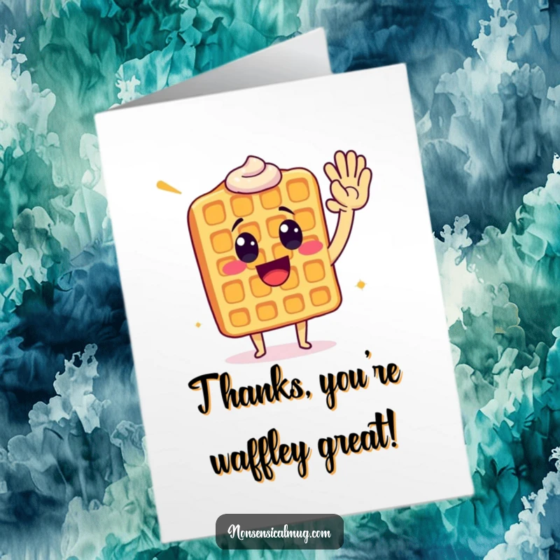 Funny Free Printable Thank You Card: An excited waffle gives a high five, conveying sincere thanks with a smile.