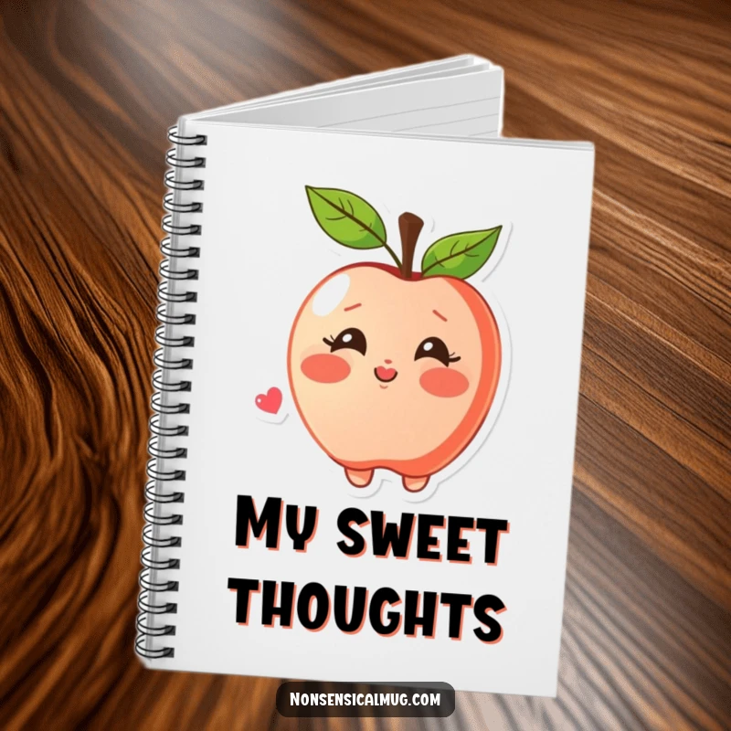Funny notebook featuring a blushing apple character joyfully blowing a kiss, perfect for jotting down notes and sweet ideas.