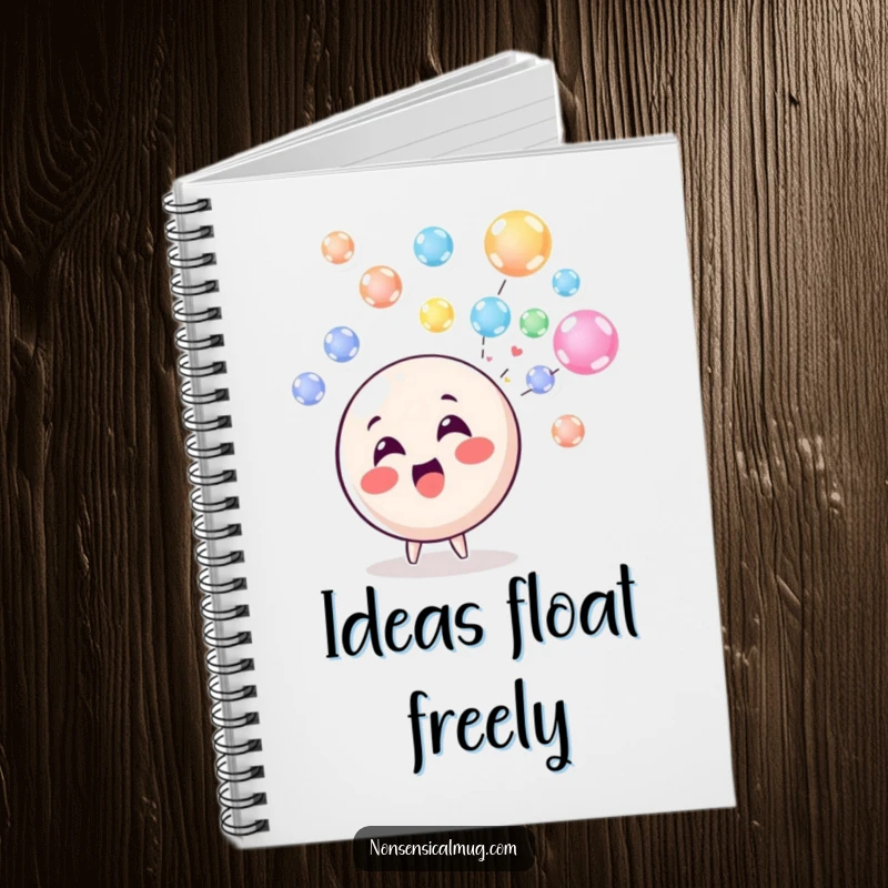 Funny Notebook: A delighted circle character blowing a stream of colorful, floating bubbles, perfect for capturing notes and ideas.