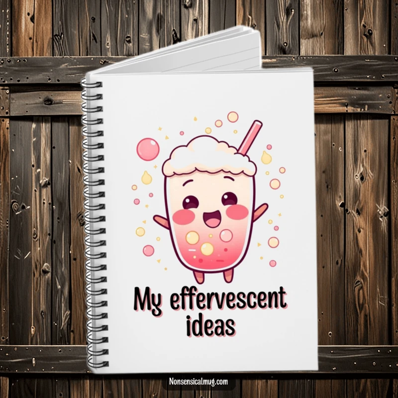 Funny notebook cover with a bubbly soda character bursting with fizz, inspiring energetic notes and exciting ideas.