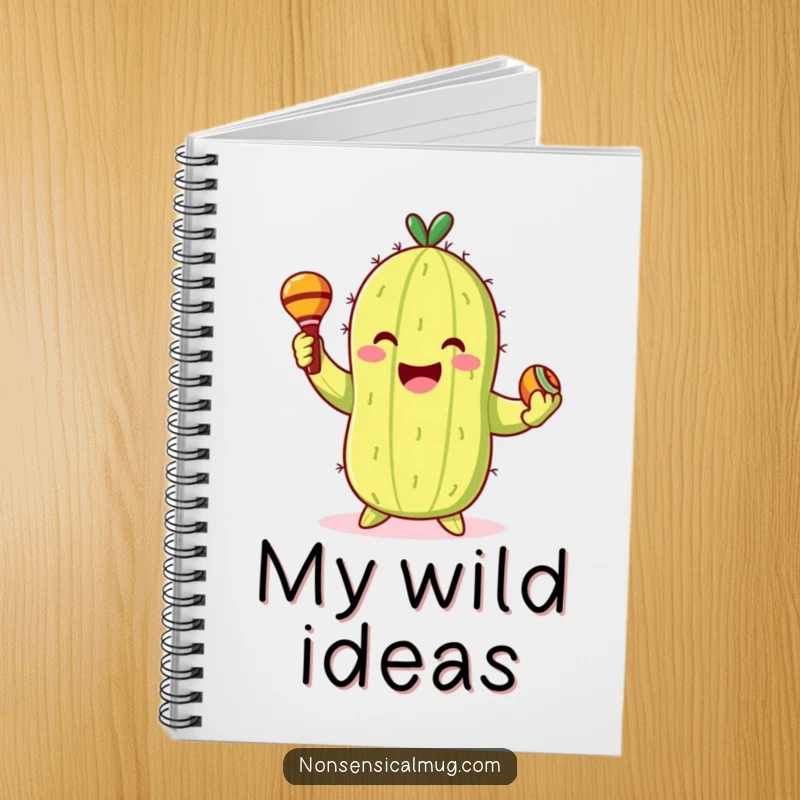 Funny Notebook: Smiling cactus character gleefully dancing with maracas, inspiring creative notes.