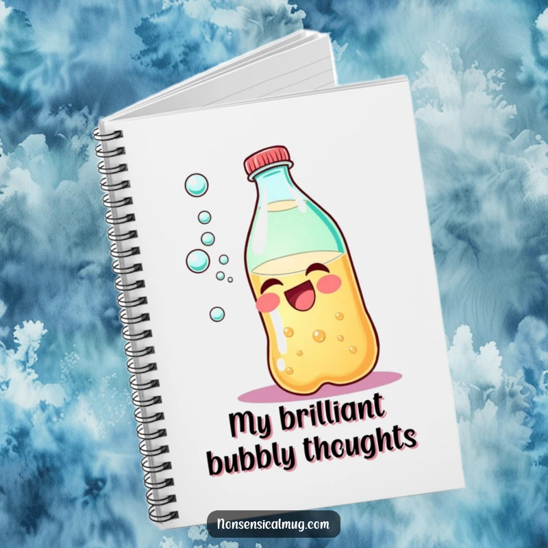 Funny giggling soda bottle notebook, perfect for writing, with a humorous character and effervescent design.