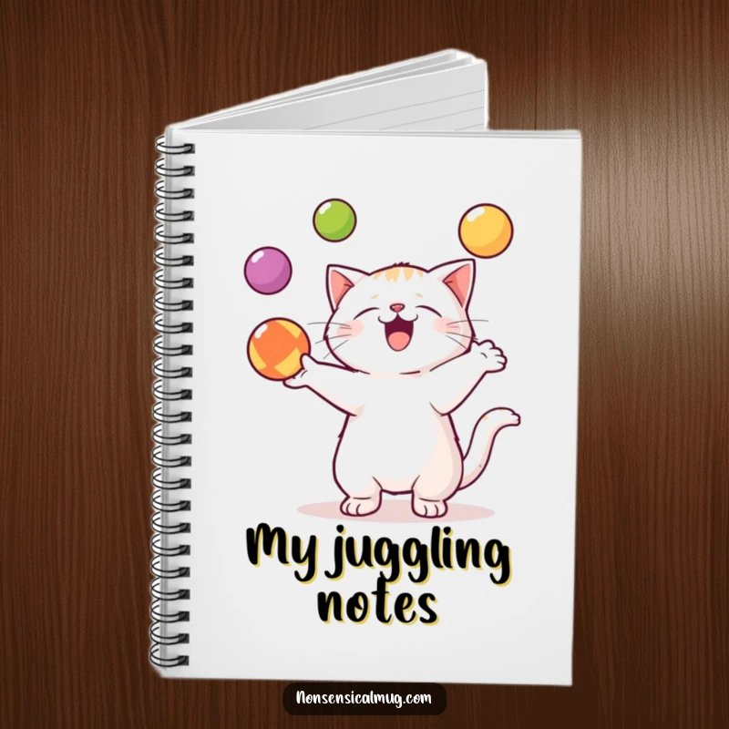 Funny Kawaii Cat Notebook: A talented kawaii cat juggles balls, inspiring skillful note-taking and creative ideas.