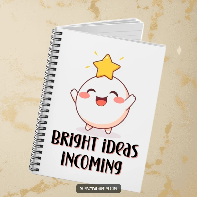 Funny Notebook: A cheerful, round character joyfully bouncing a radiant star off its head, perfect for capturing ideas.