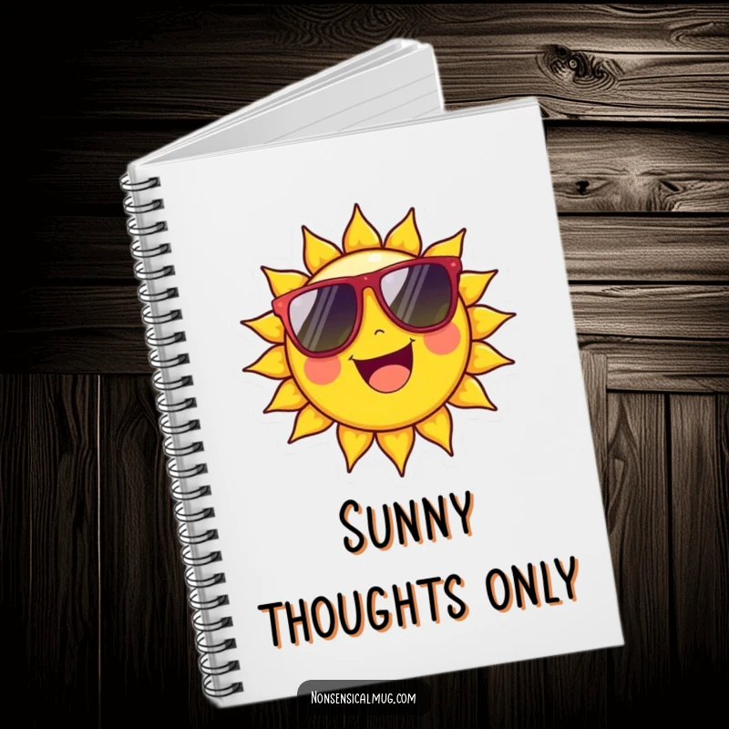 Funny Notebook: Cheerful sun character beaming with oversized sunglasses, inspiring bright ideas.