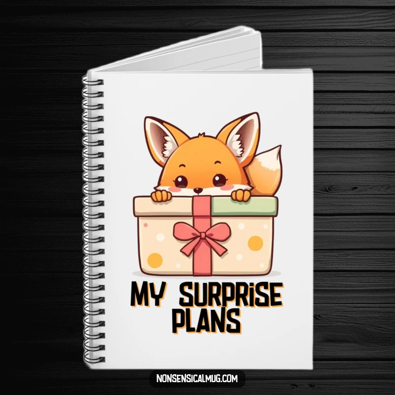 Kawaii Fox Notebook: A cute kawaii fox peeking from behind a large gift, perfect for writing and drawing.