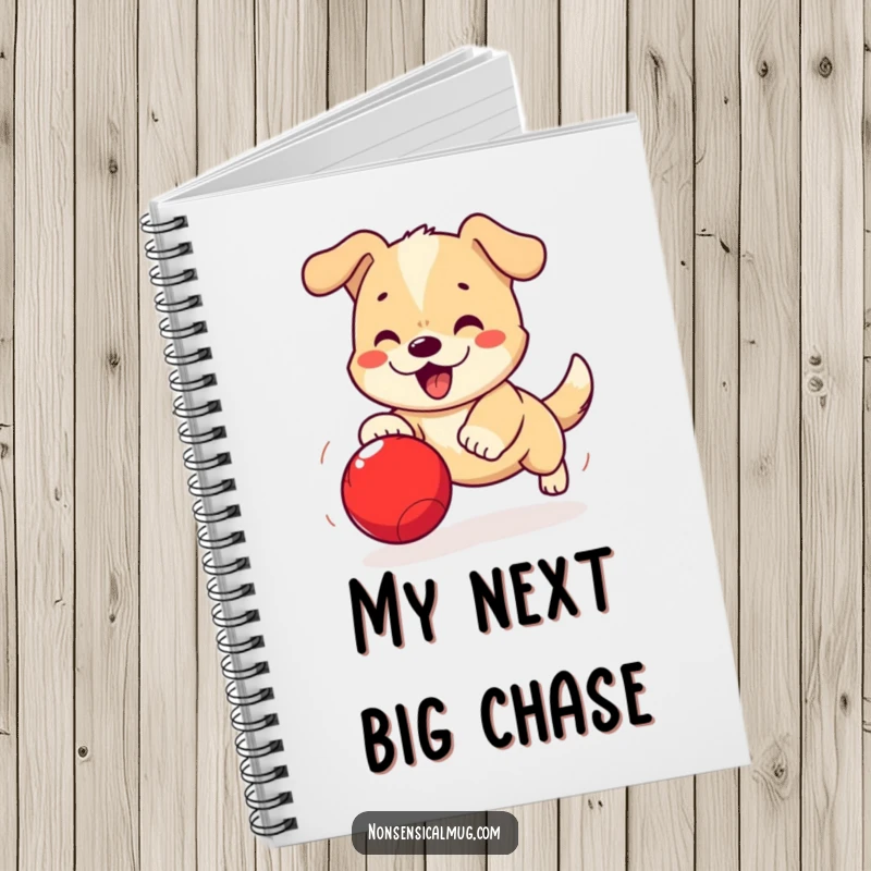 Funny Kawaii Dog Notebook: A playful kawaii dog excitedly chases a ball, inspiring energetic note-taking.