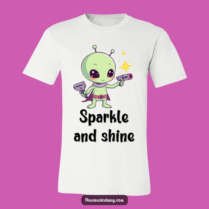 Funny Kawaii Alien Sparkle Ray Gun T-Shirt - Cute Sci-Fi Tee, Perfect Funny Gift for Space Fans