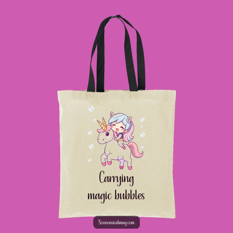 Funny Bubble Unicorn Tote Bag: Giggling Character, Carry Your Dreams!